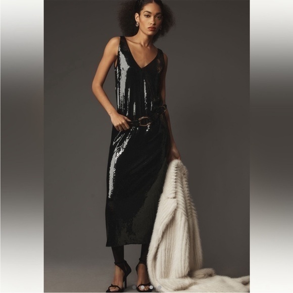 New ▶️ SOPHIE RUE ◀️ Selia Sequin Midi Dress Black Medium - Picture 1 of 16